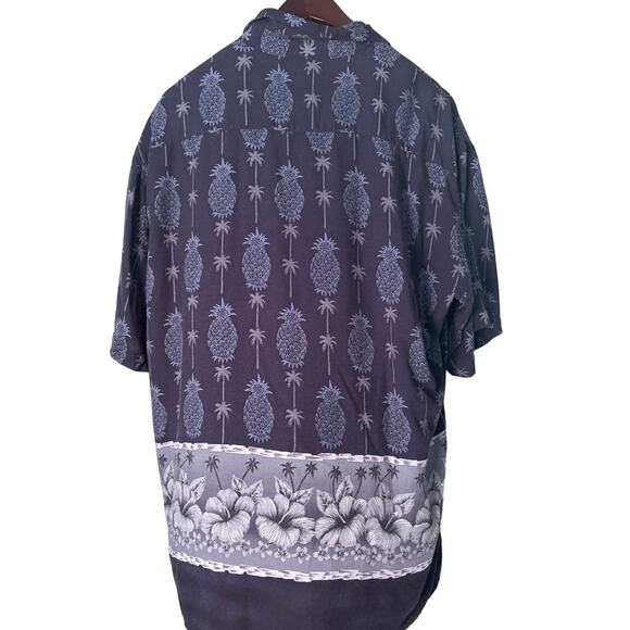 Vintage Campia Moda Hawaiian Men’s Shirt Large Blue Pineapple/Floral 100% Rayon - Picture 3 of 5